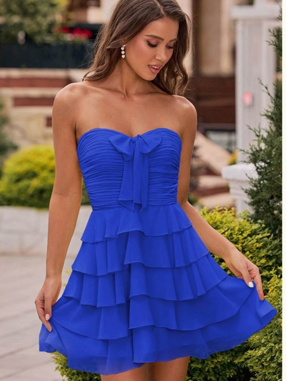 Strapless Tiered Ruffle Mini Dress in Royal Blue